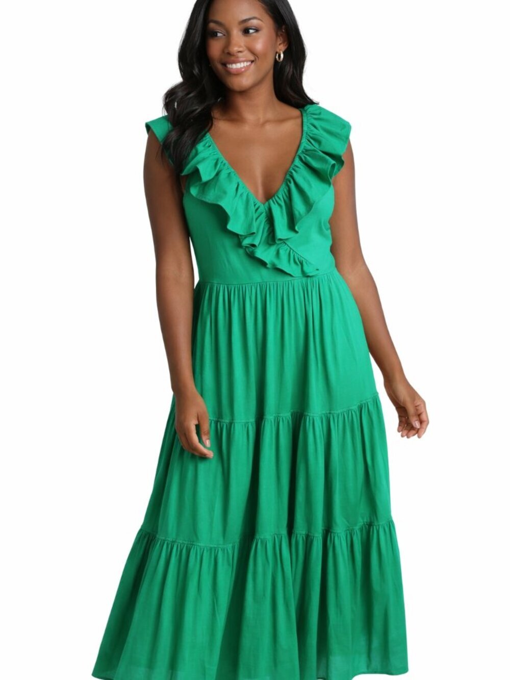 Kate Spade New York Green Ruffle V Neck Tiered Maxi Dress Wedding Guest Sz 8